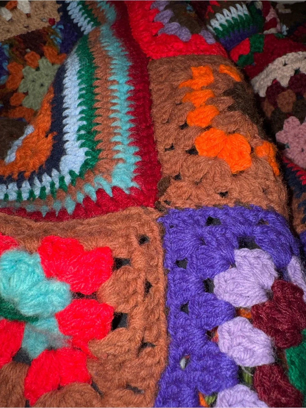 Granny square patchwork crochet Afghan blanket -handmade- multicolore 96”X 67”
